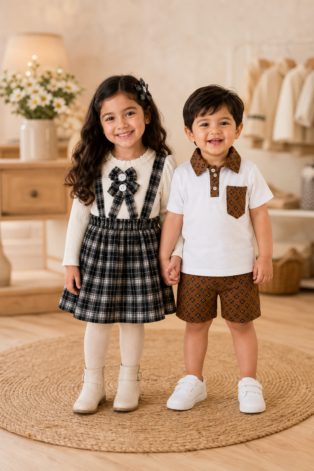 Twinies — Asian boy and girl in matching boutique outfits